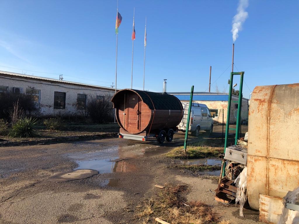 Баня-бочка 3.5м. "Стандарт плюс" на двухосном прицепе — фото 10